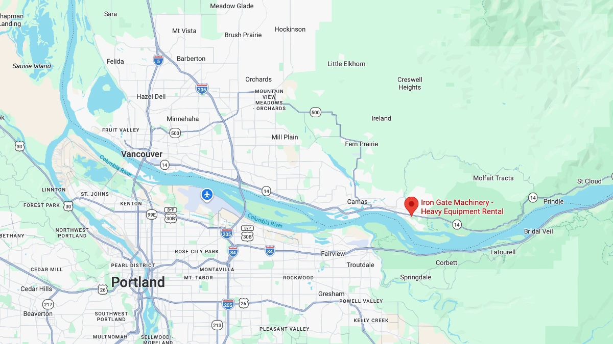 Map showing Iron Gate Machinery service area near Vancouver, WA and Clark County